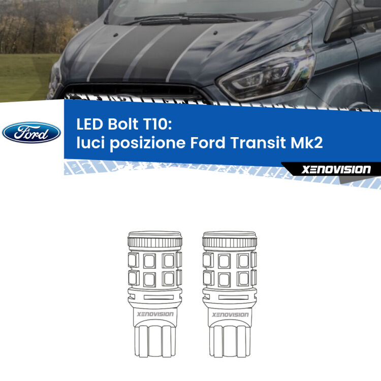 <strong>Luci posizione LED per Ford Transit</strong> Mk2 1994-2000. Coppia lampade <strong>T10</strong> modello Bolt canbus.