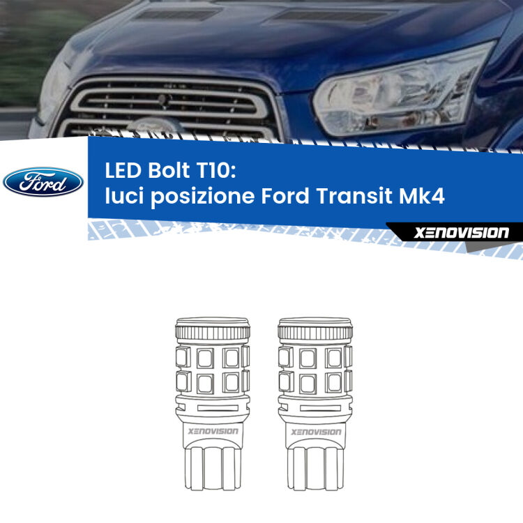 <strong>Luci posizione LED per Ford Transit</strong> Mk4 2014in poi. Coppia lampade <strong>T10</strong> modello Bolt canbus.