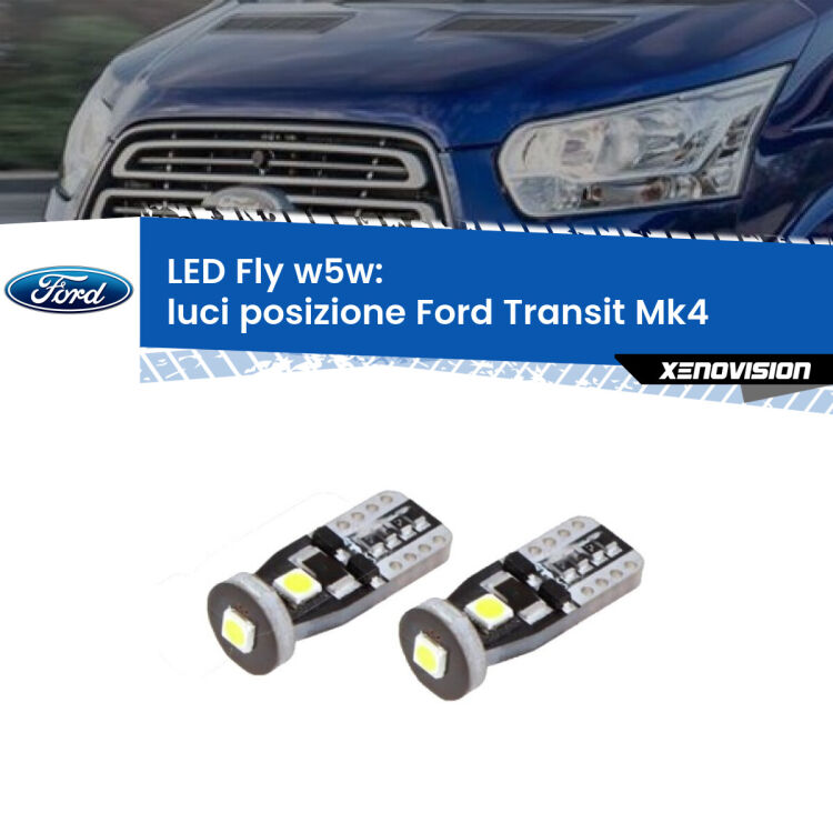 <strong>luci posizione LED per Ford Transit</strong> Mk4 2014in poi. Coppia lampadine <strong>w5w</strong> Canbus compatte modello Fly Xenovision.