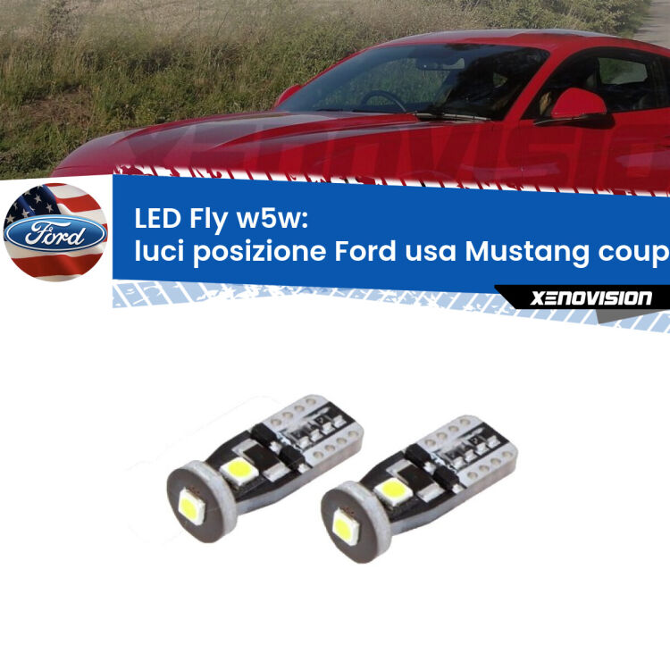 <strong>luci posizione LED per Ford usa Mustang coupe</strong>  2014-2016. Coppia lampadine <strong>w5w</strong> Canbus compatte modello Fly Xenovision.