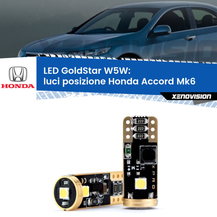 <strong>Luci posizione LED Honda Accord</strong> Mk6 1997-2002: ottima luminosità a 360 gradi. Si inseriscono ovunque. Canbus, Top Quality.