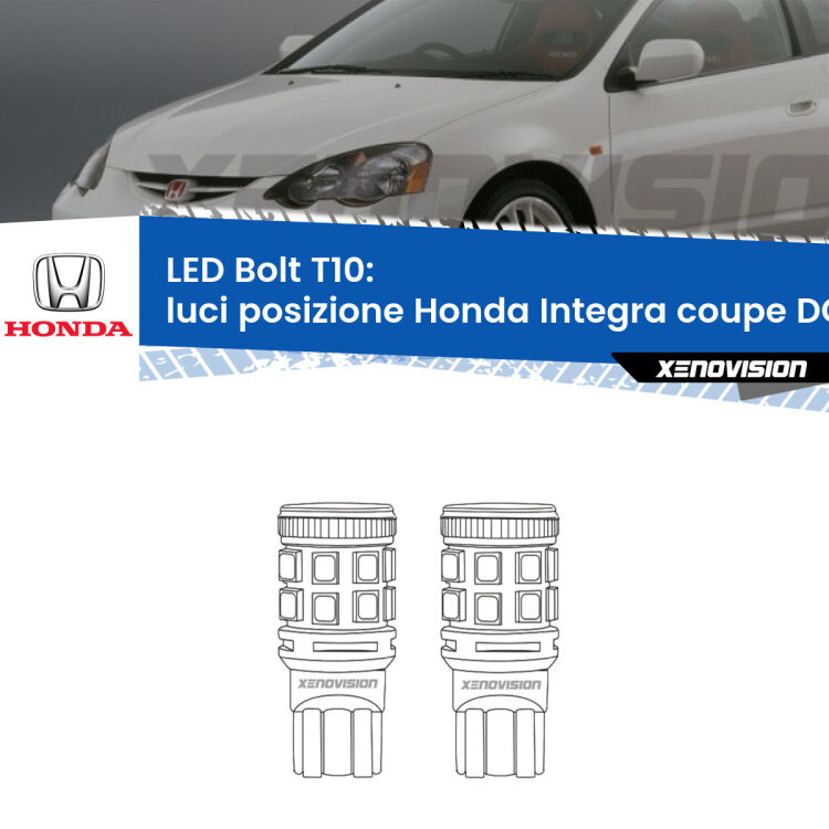 <strong>Luci posizione LED per Honda Integra coupe</strong> DC2, DC4 1997-2001. Coppia lampade <strong>T10</strong> modello Bolt canbus.