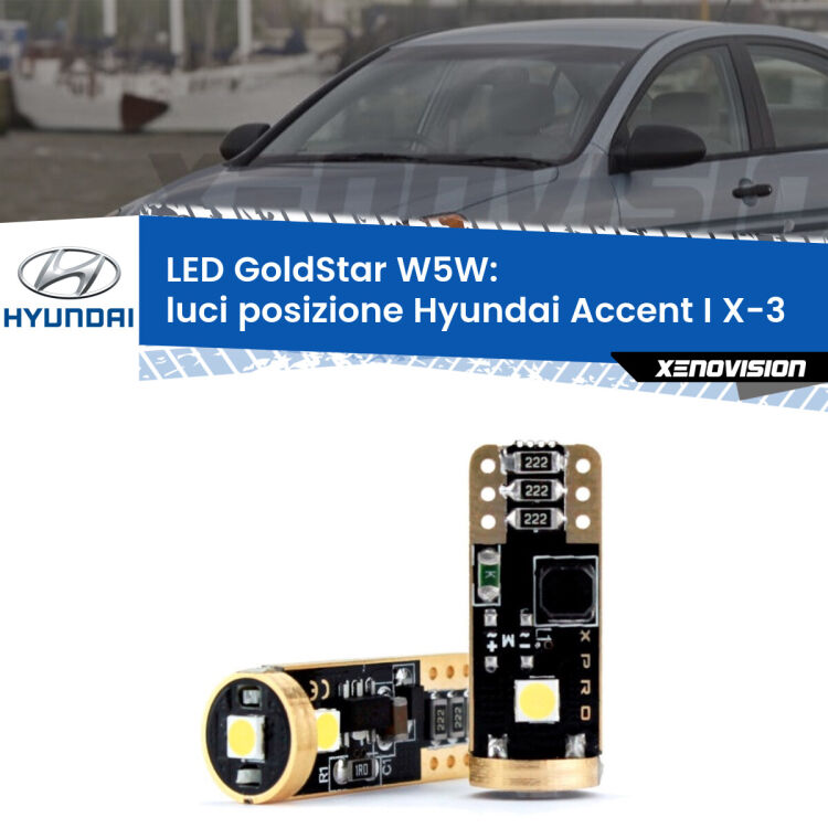 <strong>Luci posizione LED Hyundai Accent I</strong> X-3 1994-2000: ottima luminosità a 360 gradi. Si inseriscono ovunque. Canbus, Top Quality.