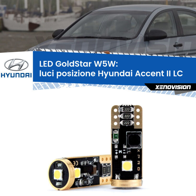 <strong>Luci posizione LED Hyundai Accent II</strong> LC 2000-2005: ottima luminosità a 360 gradi. Si inseriscono ovunque. Canbus, Top Quality.