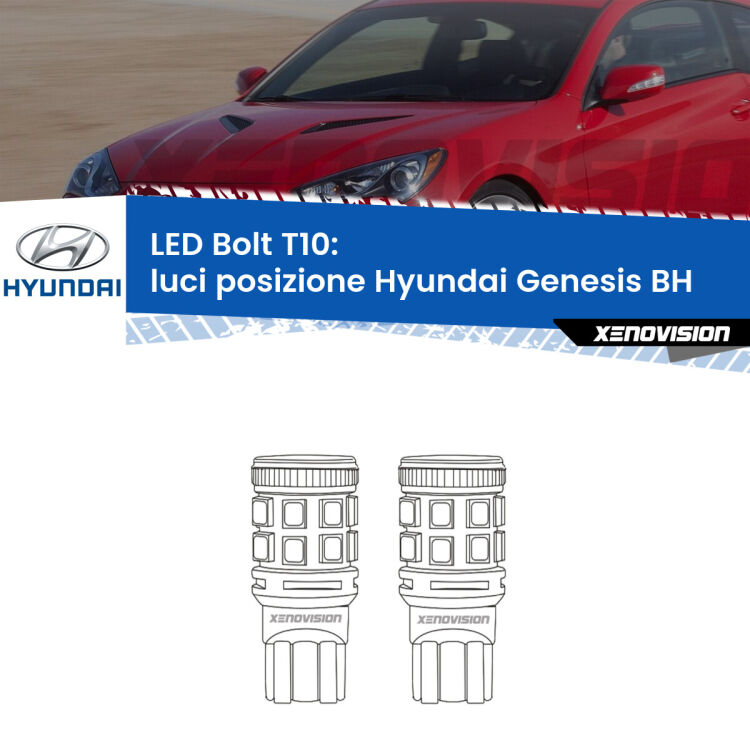 <strong>Luci posizione LED per Hyundai Genesis</strong> BH 2008-2014. Coppia lampade <strong>T10</strong> modello Bolt canbus.