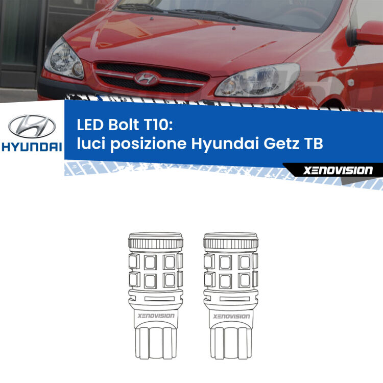 <strong>Luci posizione LED per Hyundai Getz</strong> TB 2002-2009. Coppia lampade <strong>T10</strong> modello Bolt canbus.