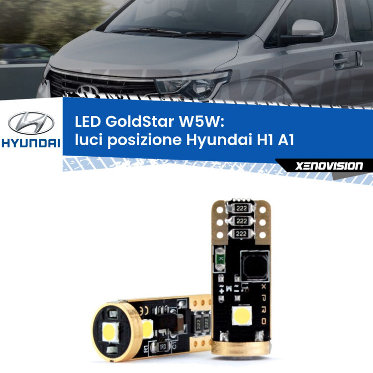 <strong>Luci posizione LED Hyundai H1</strong> A1 1997-2008: ottima luminosità a 360 gradi. Si inseriscono ovunque. Canbus, Top Quality.