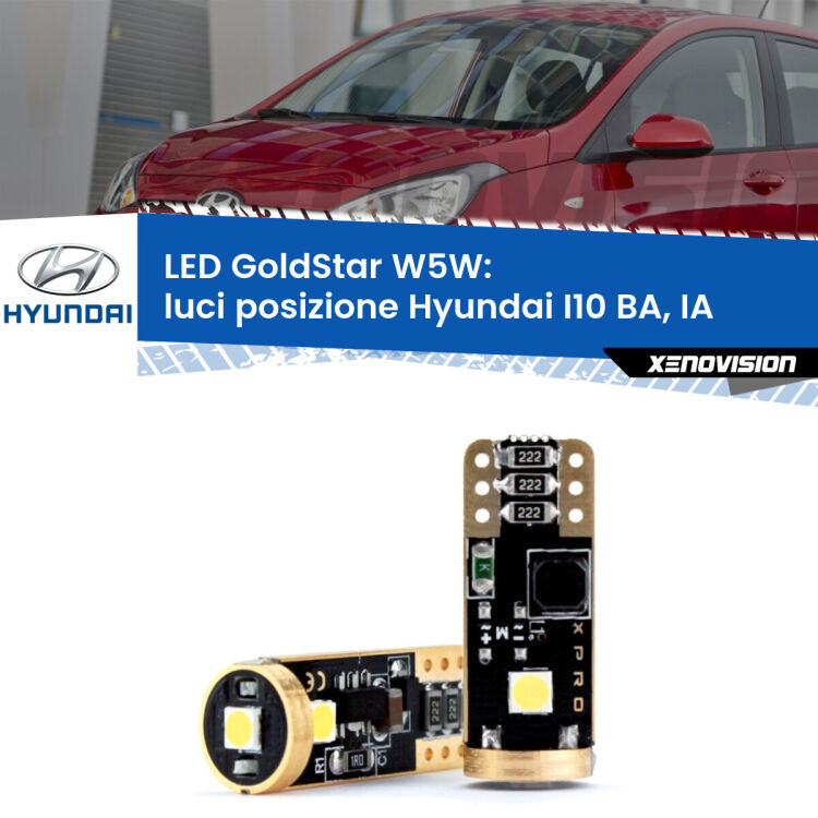 <strong>Luci posizione LED Hyundai I10</strong> BA, IA 2013-2016: ottima luminosità a 360 gradi. Si inseriscono ovunque. Canbus, Top Quality.