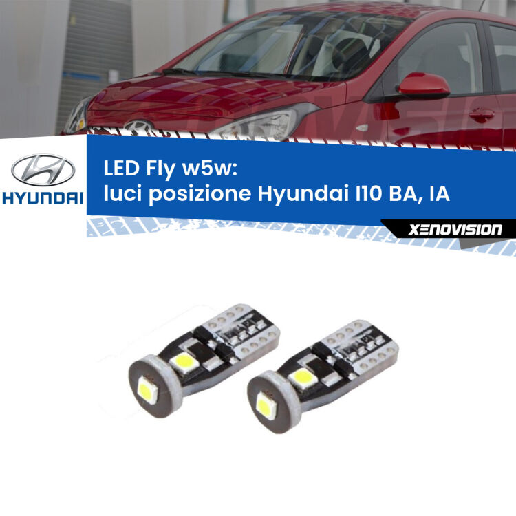 <strong>luci posizione LED per Hyundai I10</strong> BA, IA 2013-2016. Coppia lampadine <strong>w5w</strong> Canbus compatte modello Fly Xenovision.