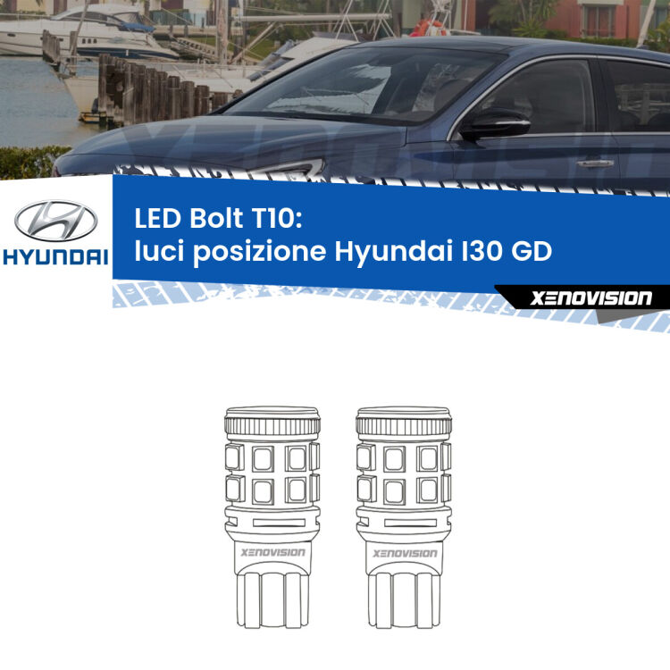 <strong>Luci posizione LED per Hyundai I30</strong> GD 2011-2017. Coppia lampade <strong>T10</strong> modello Bolt canbus.