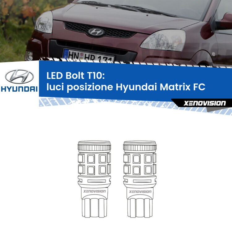 <strong>Luci posizione LED per Hyundai Matrix</strong> FC 2001-2010. Coppia lampade <strong>T10</strong> modello Bolt canbus.