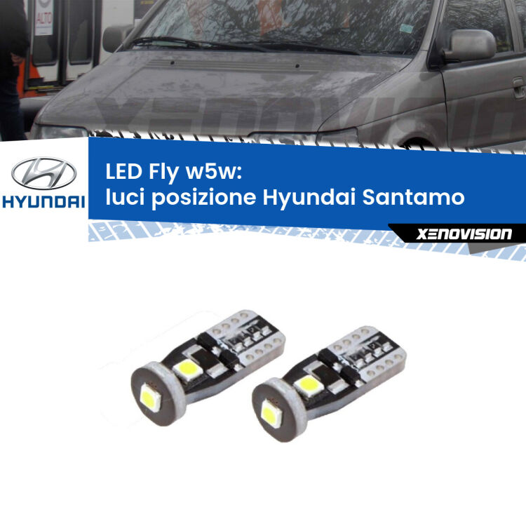 <strong>luci posizione LED per Hyundai Santamo</strong>  1998-2002. Coppia lampadine <strong>w5w</strong> Canbus compatte modello Fly Xenovision.