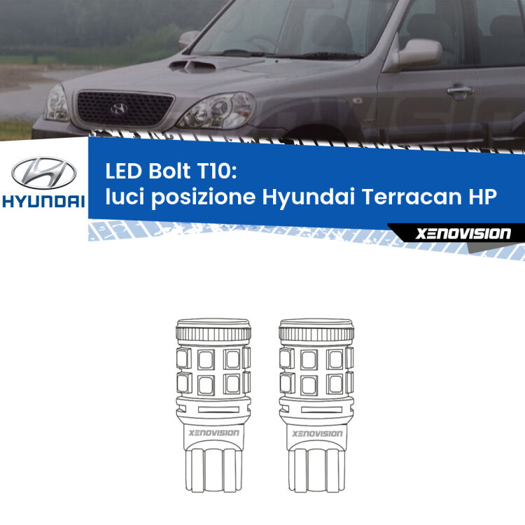 <strong>Luci posizione LED per Hyundai Terracan</strong> HP 2001-2006. Coppia lampade <strong>T10</strong> modello Bolt canbus.