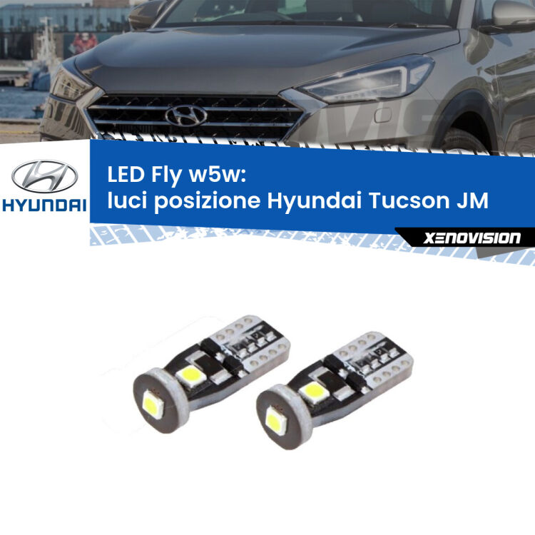 <strong>luci posizione LED per Hyundai Tucson</strong> JM 2004-2015. Coppia lampadine <strong>w5w</strong> Canbus compatte modello Fly Xenovision.