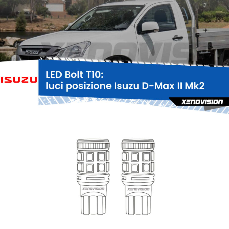 <strong>Luci posizione LED per Isuzu D-Max II</strong> Mk2 2011-2016. Coppia lampade <strong>T10</strong> modello Bolt canbus.