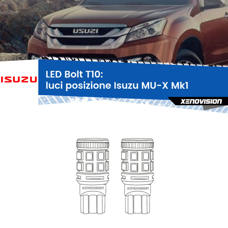 <strong>Luci posizione LED per Isuzu MU-X</strong> Mk1 2013-2019. Coppia lampade <strong>T10</strong> modello Bolt canbus.