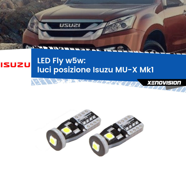 <strong>luci posizione LED per Isuzu MU-X</strong> Mk1 2013-2019. Coppia lampadine <strong>w5w</strong> Canbus compatte modello Fly Xenovision.