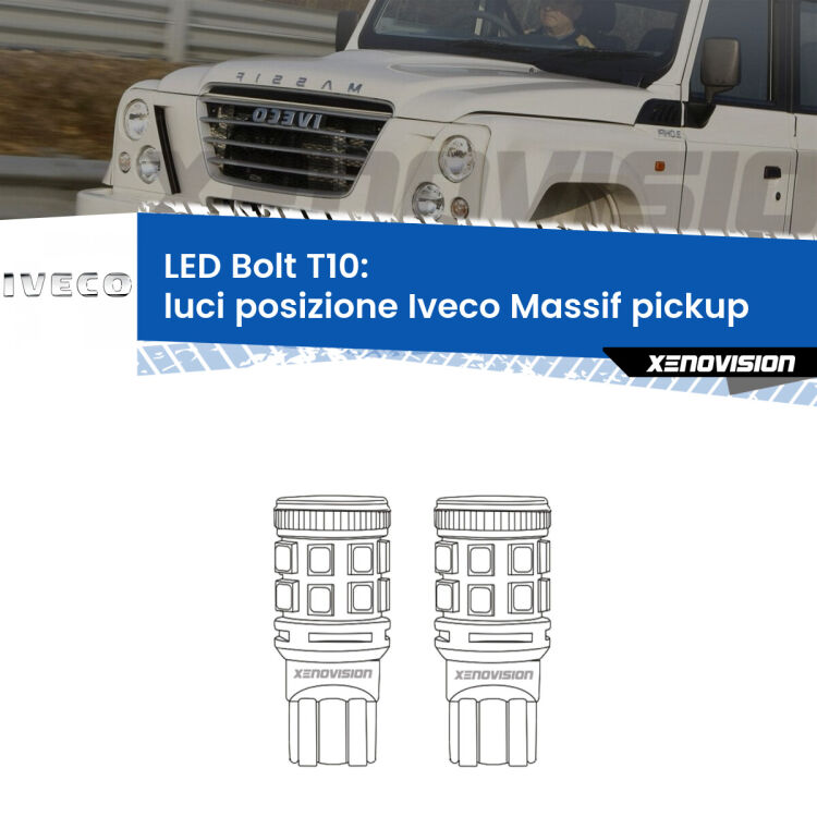 <strong>Luci posizione LED per Iveco Massif pickup</strong>  2008-2011. Coppia lampade <strong>T10</strong> modello Bolt canbus.