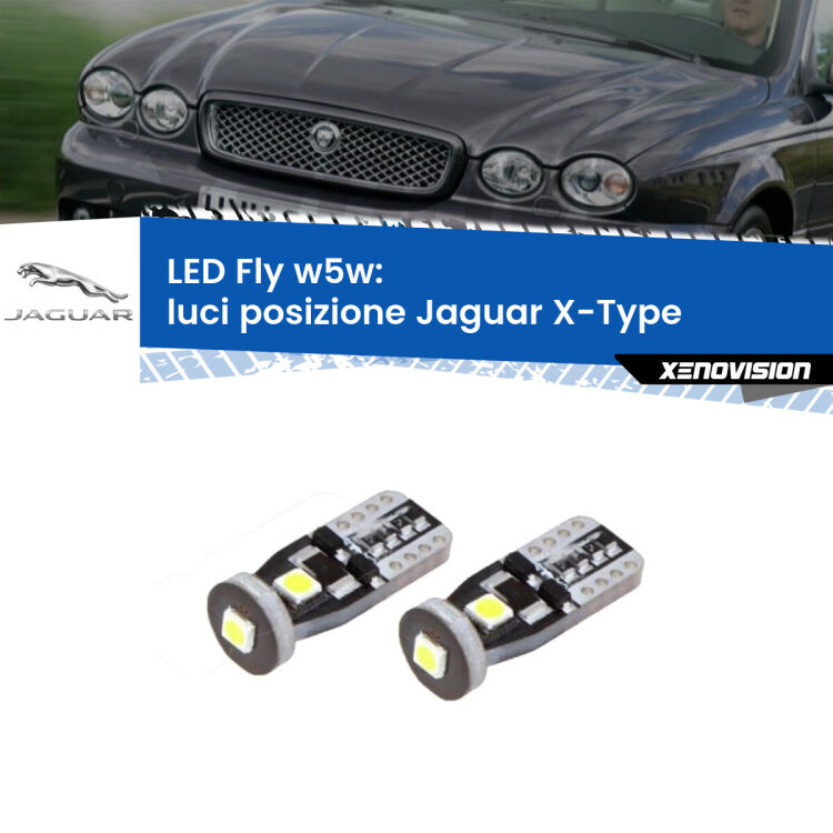 <strong>luci posizione LED per Jaguar X-Type</strong>  2001-2009. Coppia lampadine <strong>w5w</strong> Canbus compatte modello Fly Xenovision.