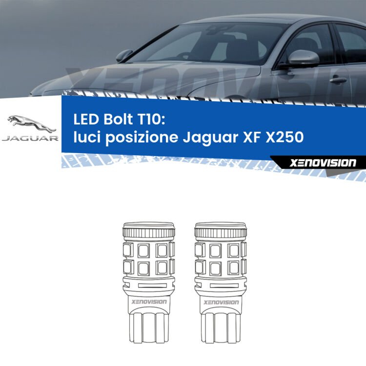 <strong>Luci posizione LED per Jaguar XF</strong> X250 2007-2011. Coppia lampade <strong>T10</strong> modello Bolt canbus.