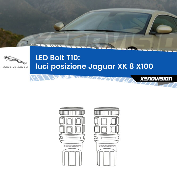 <strong>Luci posizione LED per Jaguar XK 8</strong> X100 1996-2005. Coppia lampade <strong>T10</strong> modello Bolt canbus.