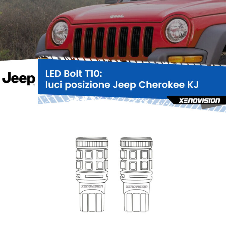 <strong>Luci posizione LED per Jeep Cherokee</strong> KJ 2002-2007. Coppia lampade <strong>T10</strong> modello Bolt canbus.