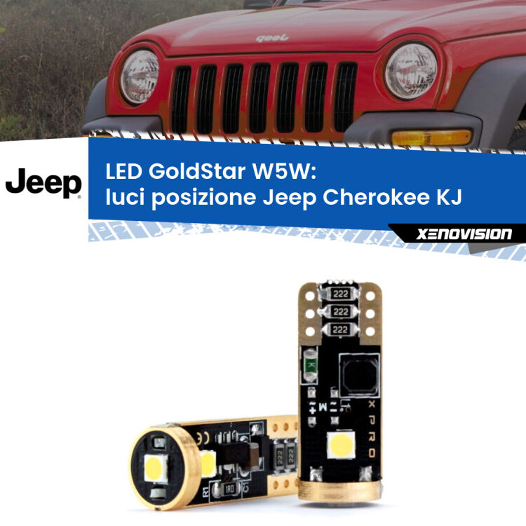 <strong>Luci posizione LED Jeep Cherokee</strong> KJ 2002-2007: ottima luminosità a 360 gradi. Si inseriscono ovunque. Canbus, Top Quality.