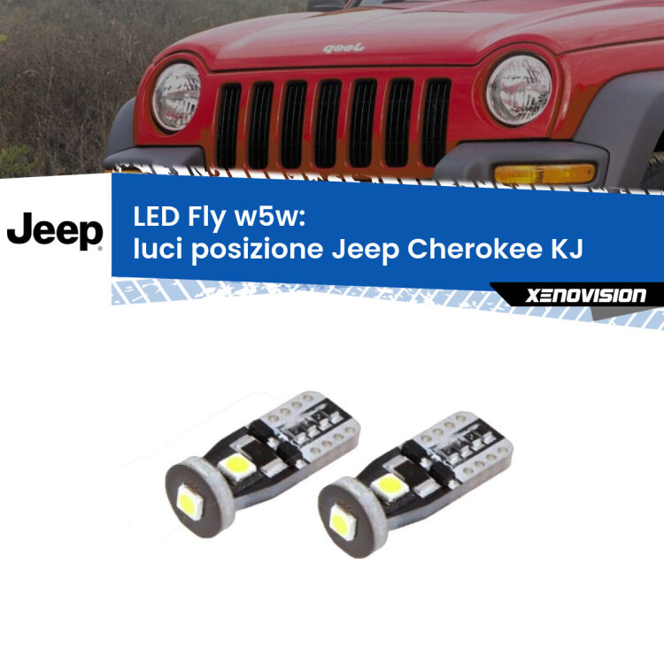 <strong>luci posizione LED per Jeep Cherokee</strong> KJ 2002-2007. Coppia lampadine <strong>w5w</strong> Canbus compatte modello Fly Xenovision.