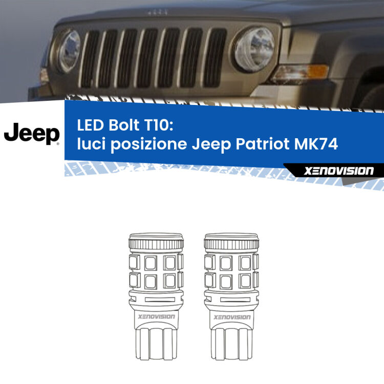 <strong>Luci posizione LED per Jeep Patriot</strong> MK74 2007-2017. Coppia lampade <strong>T10</strong> modello Bolt canbus.