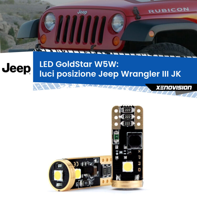 <strong>Luci posizione LED Jeep Wrangler III</strong> JK 2006-2016: ottima luminosità a 360 gradi. Si inseriscono ovunque. Canbus, Top Quality.