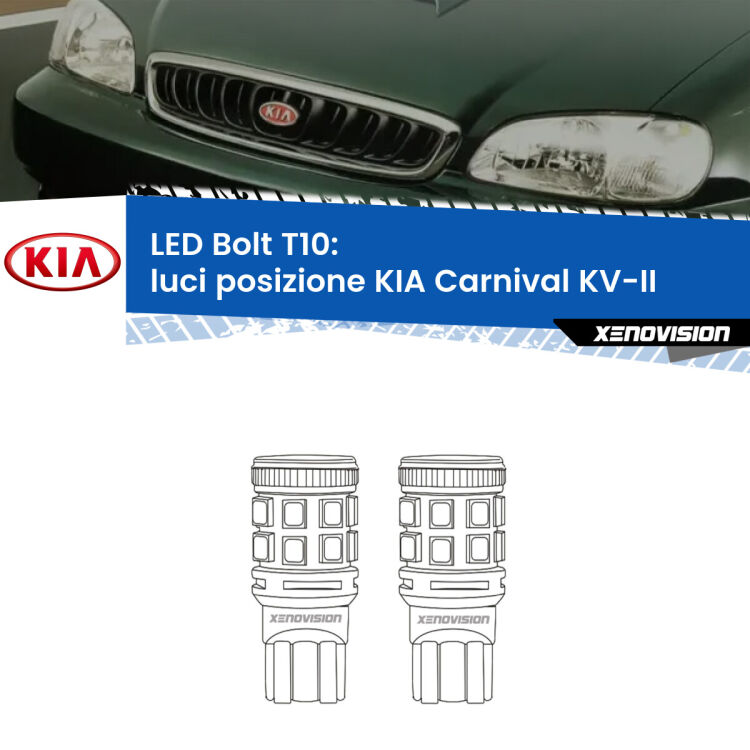 <strong>Luci posizione LED per KIA Carnival</strong> KV-II 1998-2004. Coppia lampade <strong>T10</strong> modello Bolt canbus.