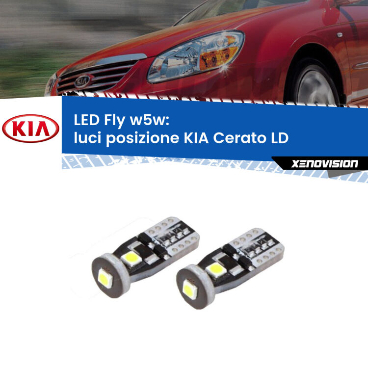 <strong>luci posizione LED per KIA Cerato</strong> LD 2003-2007. Coppia lampadine <strong>w5w</strong> Canbus compatte modello Fly Xenovision.