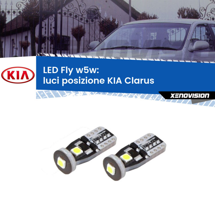 <strong>luci posizione LED per KIA Clarus</strong>  1996-2001. Coppia lampadine <strong>w5w</strong> Canbus compatte modello Fly Xenovision.