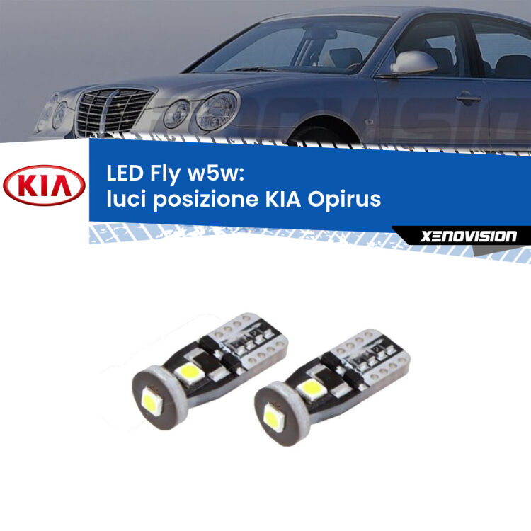 <strong>luci posizione LED per KIA Opirus</strong>  2003-2011. Coppia lampadine <strong>w5w</strong> Canbus compatte modello Fly Xenovision.