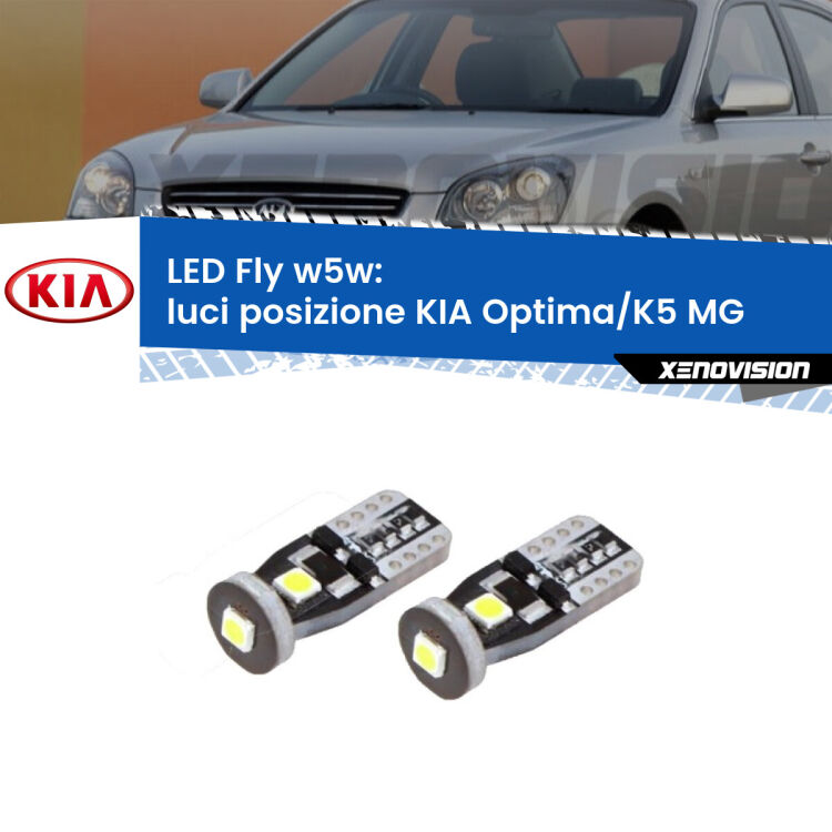 <strong>luci posizione LED per KIA Optima/K5</strong> MG 2005-2009. Coppia lampadine <strong>w5w</strong> Canbus compatte modello Fly Xenovision.