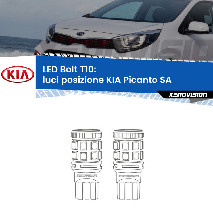 <strong>Luci posizione LED per KIA Picanto</strong> SA 2003-2010. Coppia lampade <strong>T10</strong> modello Bolt canbus.