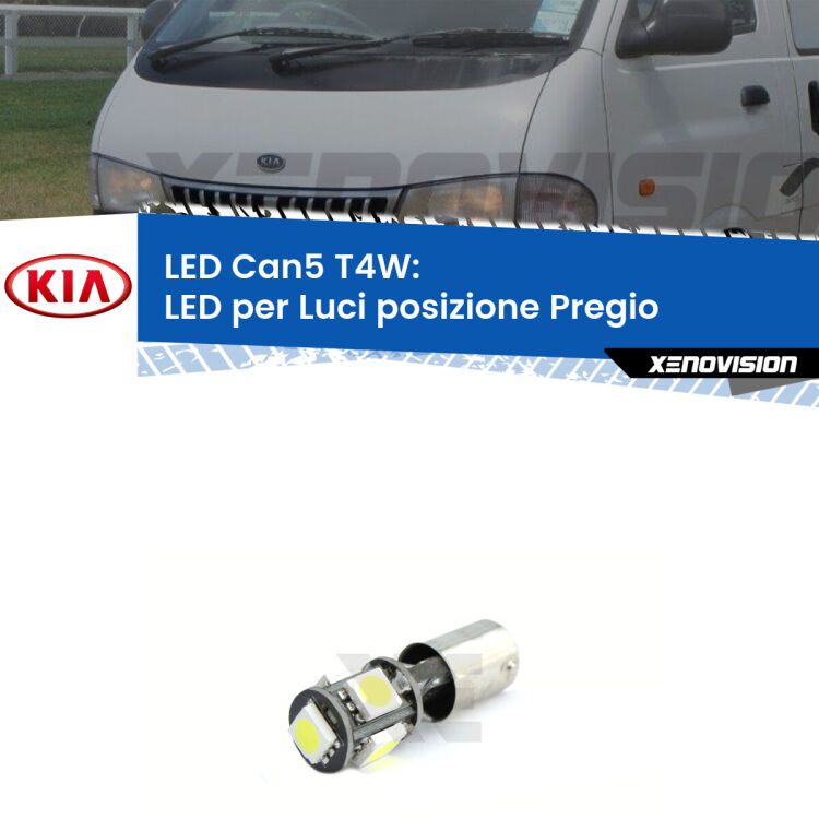 <strong>luci posizione LED per KIA Pregio</strong>  1995-2006. Lampadina <strong>T4W</strong> BA9s Canbus da Xenovision.