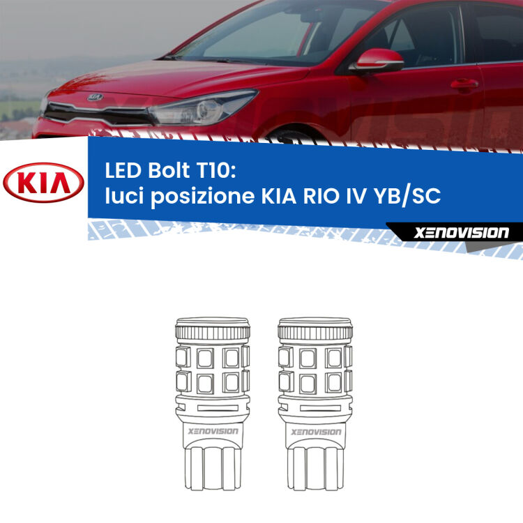 <strong>Luci posizione LED per KIA RIO IV</strong> YB/SC a parabola singola. Coppia lampade <strong>T10</strong> modello Bolt canbus.