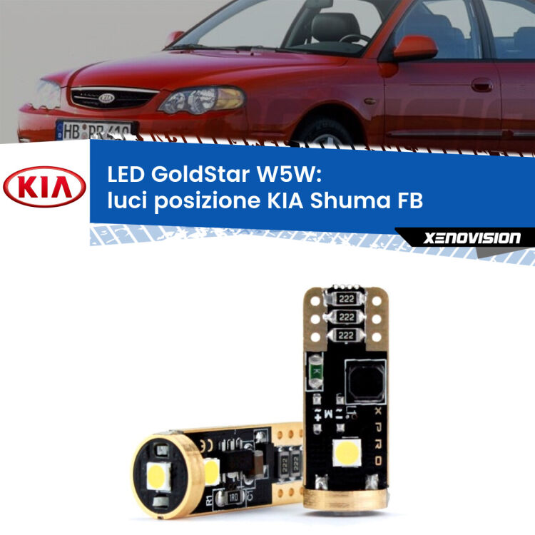 <strong>Luci posizione LED KIA Shuma</strong> FB 1997-2000: ottima luminosità a 360 gradi. Si inseriscono ovunque. Canbus, Top Quality.