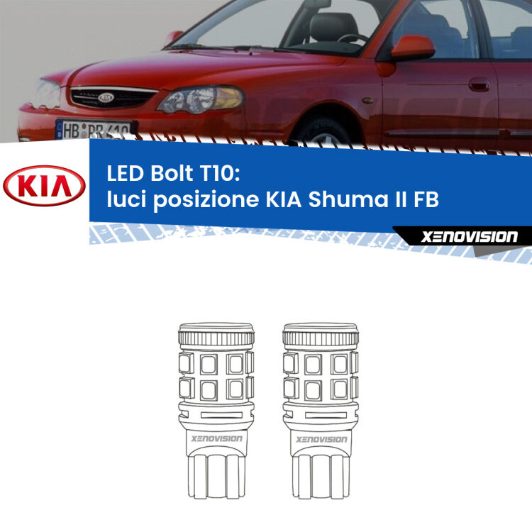 <strong>Luci posizione LED per KIA Shuma II</strong> FB 2001-2004. Coppia lampade <strong>T10</strong> modello Bolt canbus.