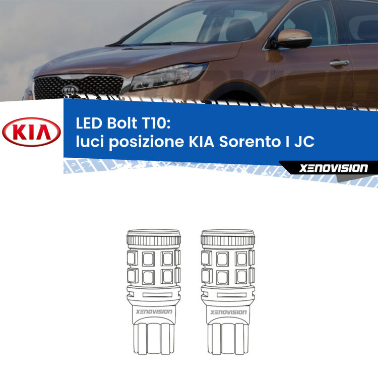 <strong>Luci posizione LED per KIA Sorento I</strong> JC 2002-2008. Coppia lampade <strong>T10</strong> modello Bolt canbus.