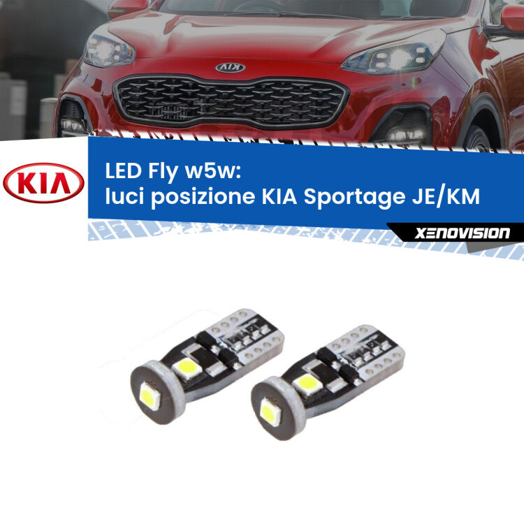 <strong>luci posizione LED per KIA Sportage</strong> JE/KM 2004-2009. Coppia lampadine <strong>w5w</strong> Canbus compatte modello Fly Xenovision.