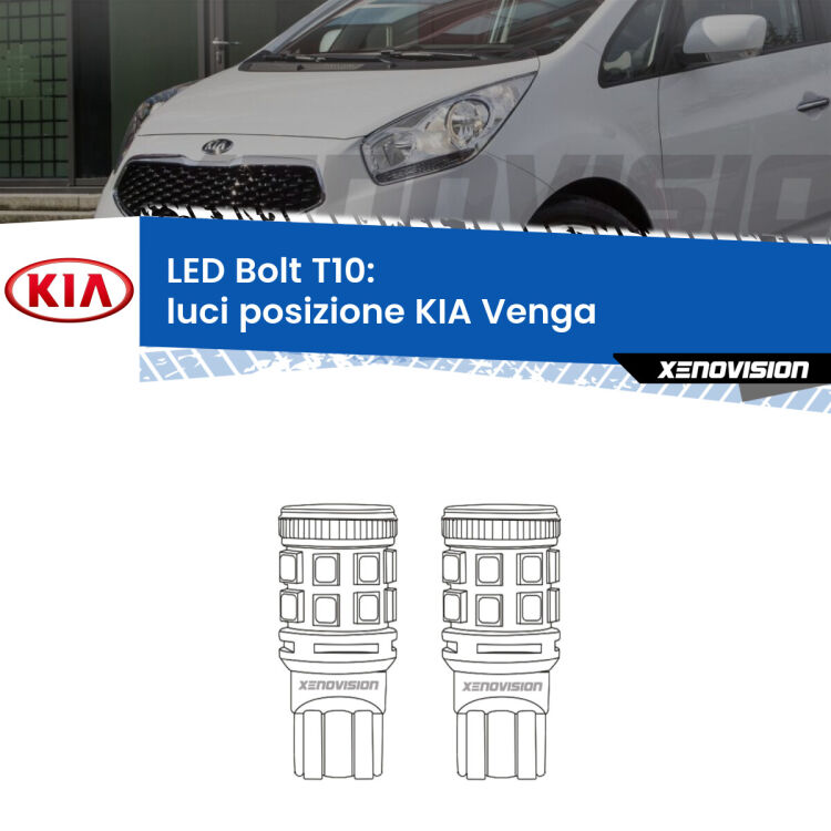 <strong>Luci posizione LED per KIA Venga</strong>  2010-2019. Coppia lampade <strong>T10</strong> modello Bolt canbus.