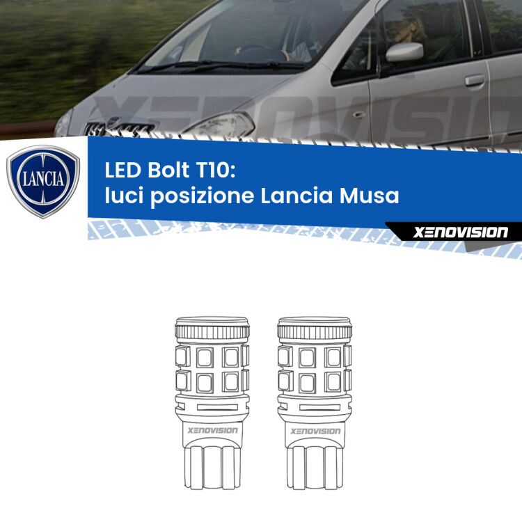 <strong>Luci posizione LED per Lancia Musa</strong>  2004-2012. Coppia lampade <strong>T10</strong> modello Bolt canbus.