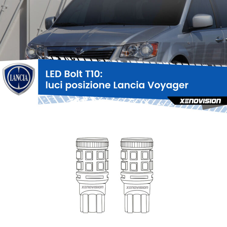 <strong>Luci posizione LED per Lancia Voyager</strong>  2011-2014. Coppia lampade <strong>T10</strong> modello Bolt canbus.