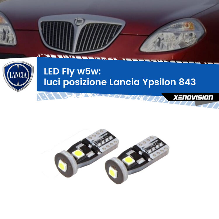 <strong>luci posizione LED per Lancia Ypsilon</strong> 843 2003-2011. Coppia lampadine <strong>w5w</strong> Canbus compatte modello Fly Xenovision.