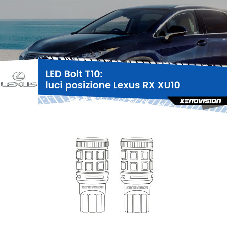 <strong>Luci posizione LED per Lexus RX</strong> XU10 2000-2003. Coppia lampade <strong>T10</strong> modello Bolt canbus.