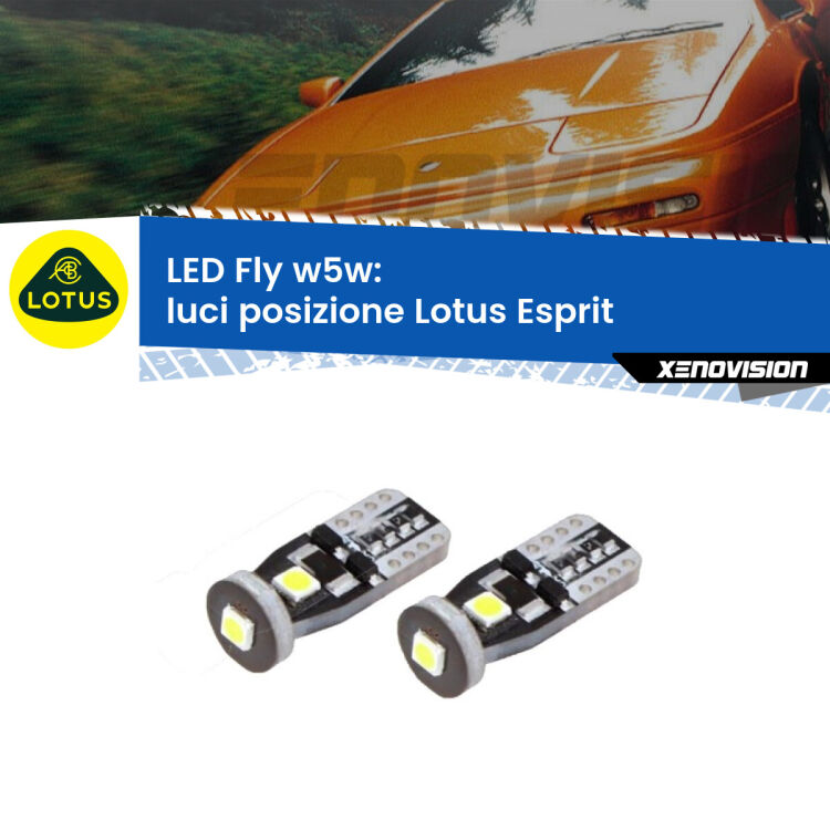 <strong>luci posizione LED per Lotus Esprit</strong>  1989-2003. Coppia lampadine <strong>w5w</strong> Canbus compatte modello Fly Xenovision.