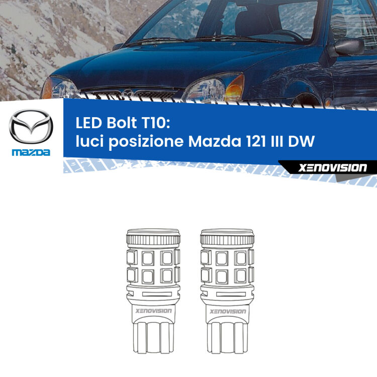 <strong>Luci posizione LED per Mazda 121 III</strong> DW 1996-2003. Coppia lampade <strong>T10</strong> modello Bolt canbus.