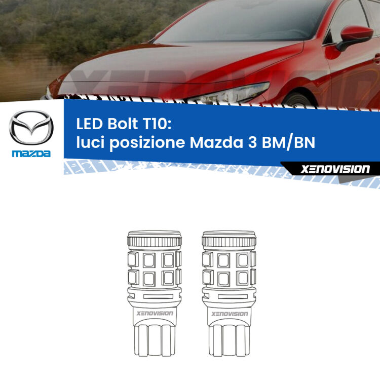 <strong>Luci posizione LED per Mazda 3</strong> BM/BN 2013-2018. Coppia lampade <strong>T10</strong> modello Bolt canbus.